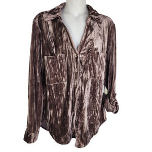 Maurices Womens Shirt Winona Crushed Velvet Button Down Mauve Roll Tab Sleeve M